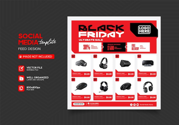 Design del poster per la promozione del catalogo di sconti per eventi del black friday