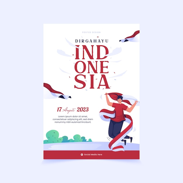 Дизайн плаката Dirgahayu Indonesia означает День независимости Индонезии