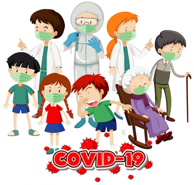Дизайн плаката на тему коронавируса со многими больными людьми в больнице