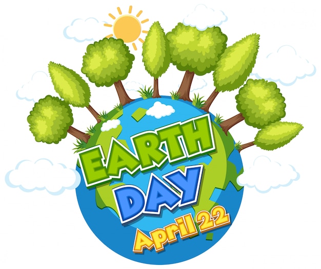 Дизайн плаката для счастливого земного дня с зеленым лесом на земле