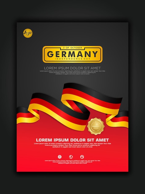 Poster design Germany unity day background template with elegant ribbonshaped flag