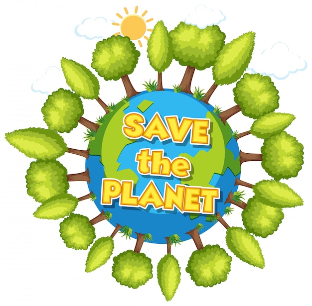 Vector poster design for happy earth day with many trees on earth