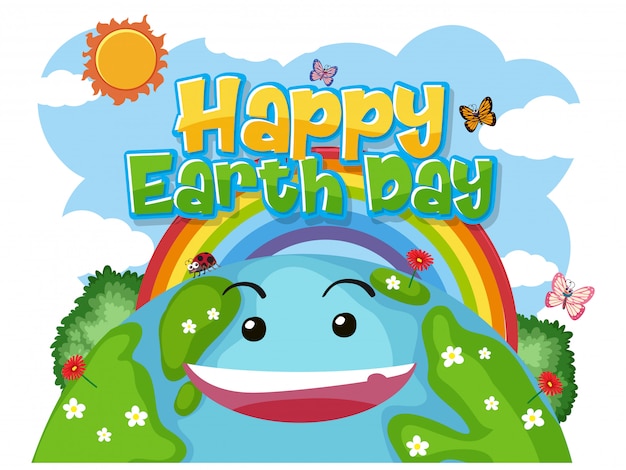 Poster design for happy earth day with smiling earth