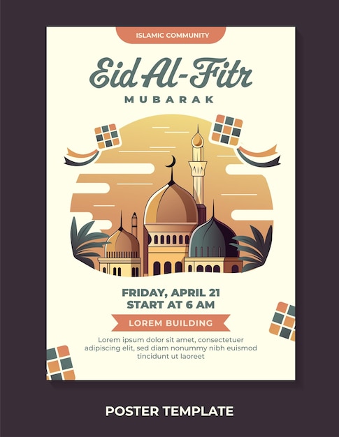 Шаблон дизайна плаката исламский праздник ид альфитр