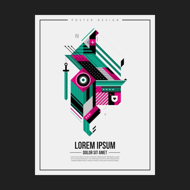 Poster design template with abstract geometric creature. useful for advertising.