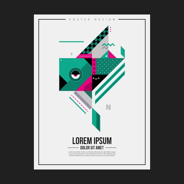 Poster design template with abstract geometric creature. Useful for advertising.