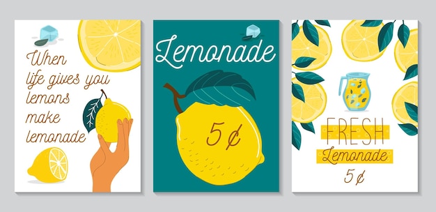 Poster design with fresh lemonade. The price of lemonade, a positive poster with the phrase. Flat ve