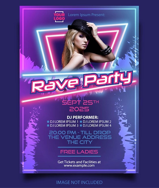 Poster design con neon glow rave party