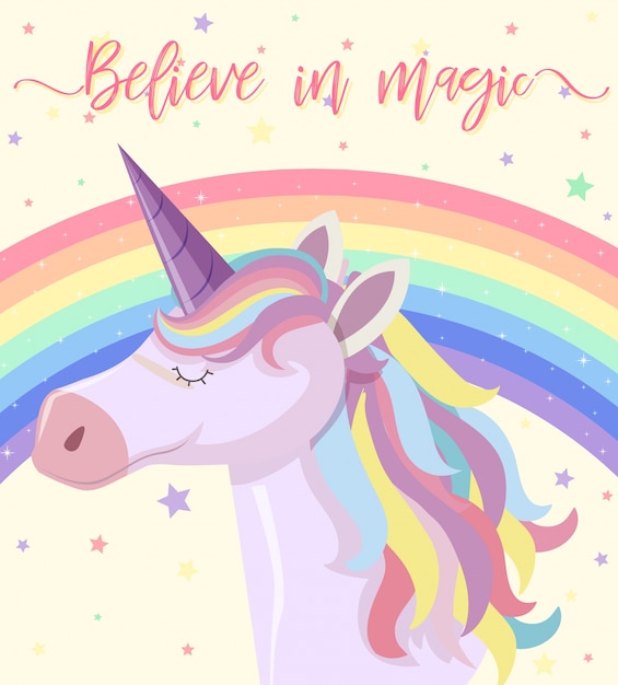 Design di poster con unicorno arcobaleno