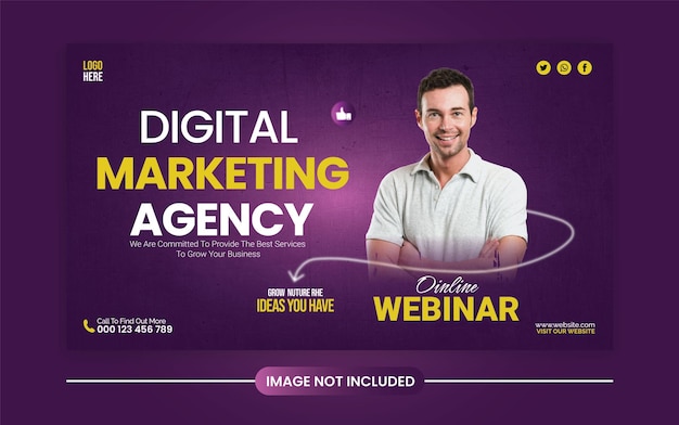 a poster for digital marketing with a man in a white shirt