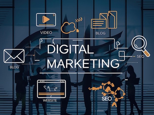 a poster of digital marketing with the words digital marketing on it