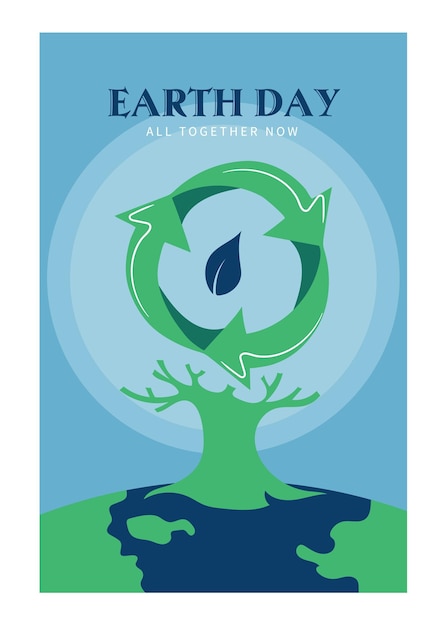 A poster for earth day with a tree and a blue background.