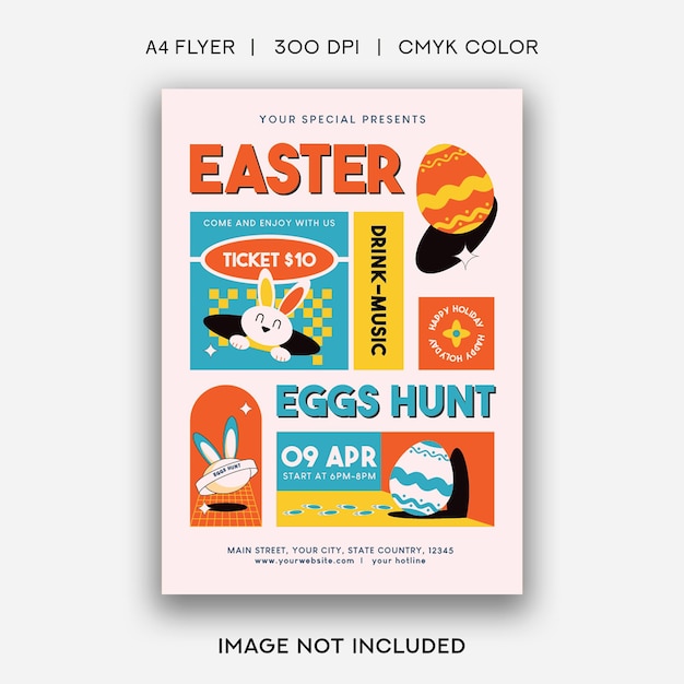 A poster for easter eggs hunt is shown on a white background.