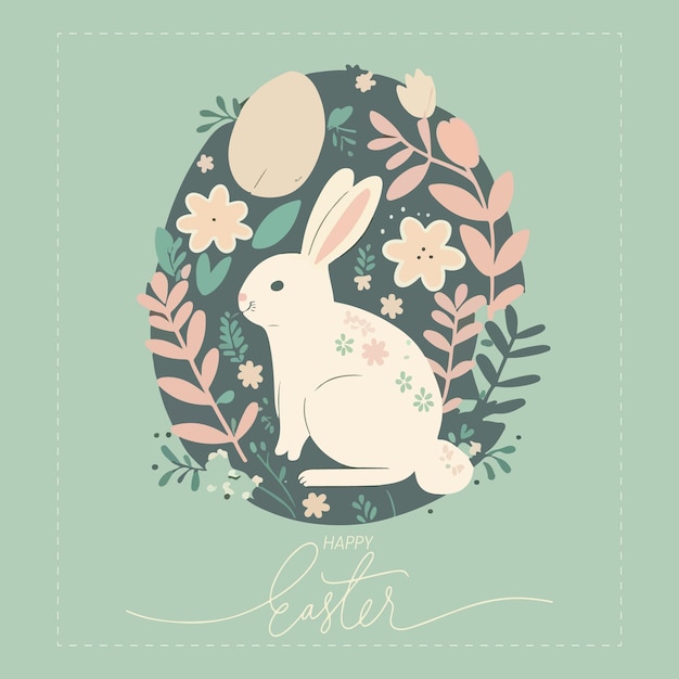 A poster for easter with a bunny and eggs