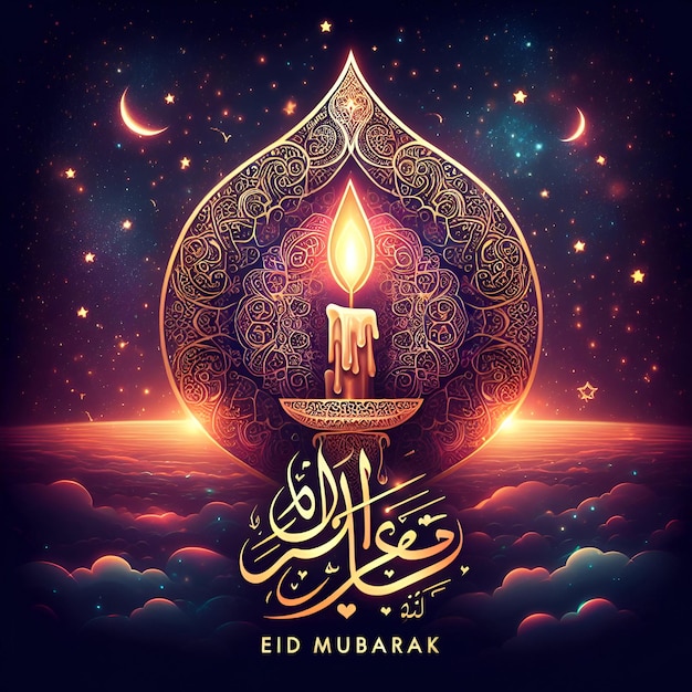 A poster for eid al fitr with a candle on it