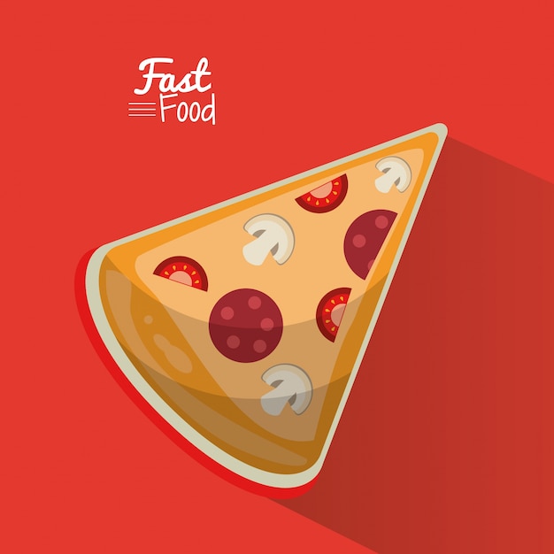 Poster fast food in red background with pizza portion