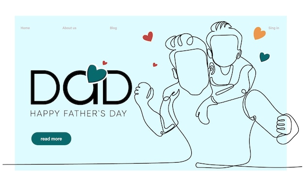 A poster for a father's day with a drawing of a family and a boy holding a baby