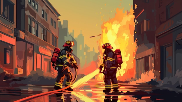 Vector a poster for the firefighter shows a firefighter with a fire hose