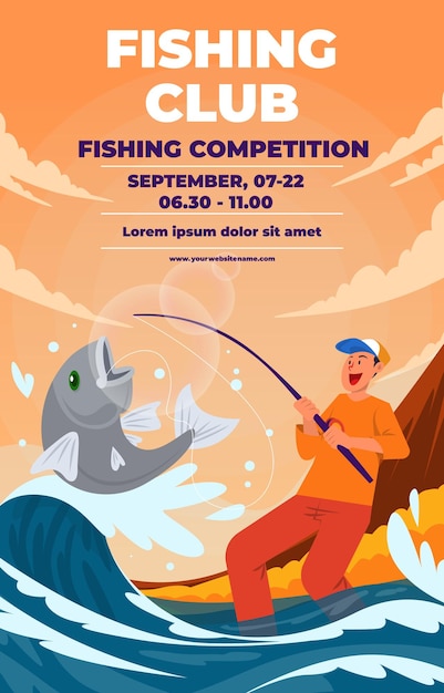 a poster for a fisherman with a fish jumping