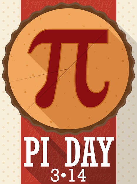 Vector poster in flat style and long shadow effect with a pie sliced like pi symbol to celebrate pi day