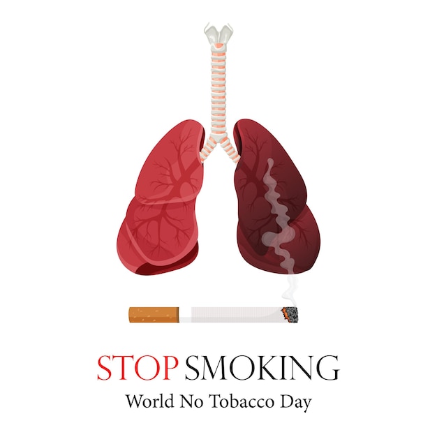 Volantino poster o banner per la giornata mondiale senza tabacco e un'immagine dei polmoni umani illustrazione vettoriale stop al tabacco