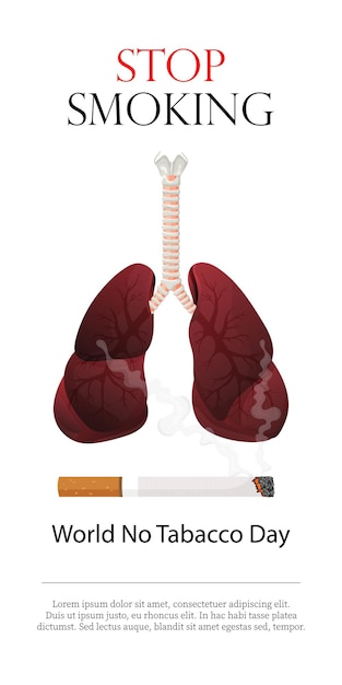 Poster flyer or banner for World No Tobacco Day and an image of human lungs Vector illustration stop tobacco