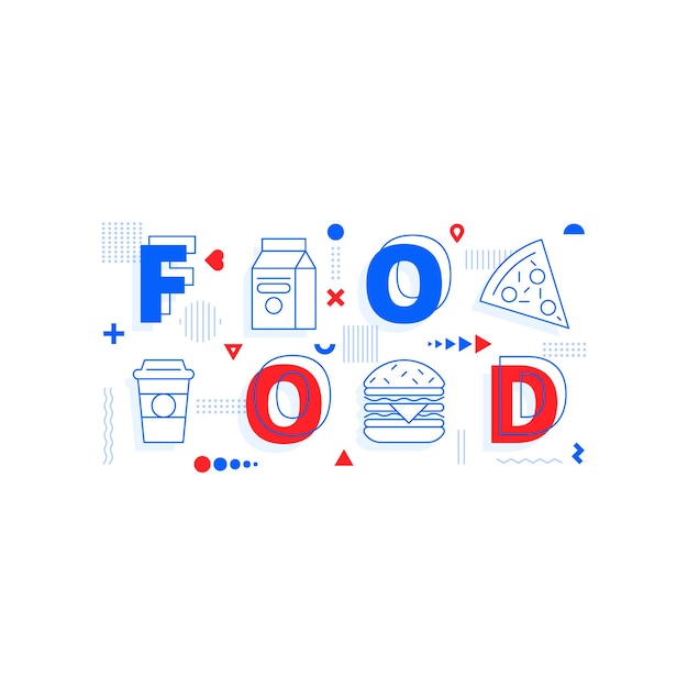 Vector poster food geometric font in memphis style