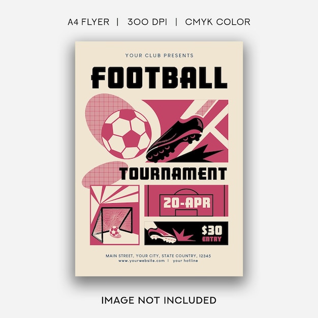 Un poster per un torneo di calcio con sopra un pallone da calcio.