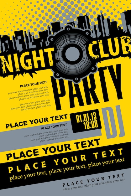 Постер для ночного клуба с диджейской вечеринкой