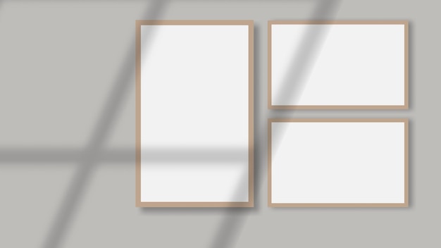 Vector poster frame on wall mockup with shadow overlay