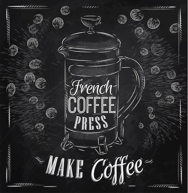 Poster French coffee press chalk