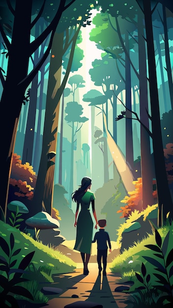 a poster for a girl and a boy in a forest