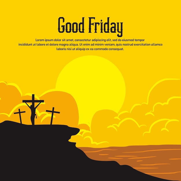 Vector poster for good friday with three crosses on the hill