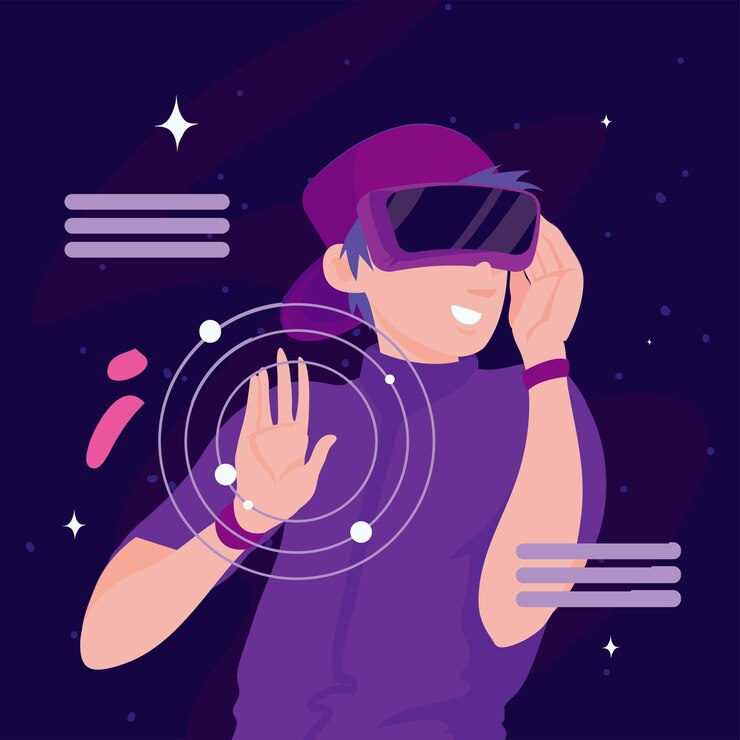 Vector poster of guy on metaverse
