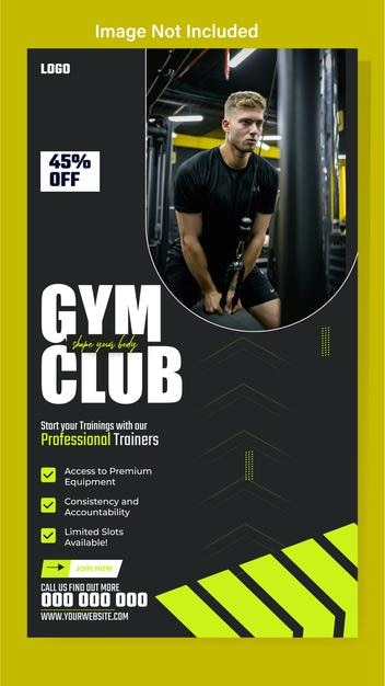 a poster for a gym with a man lifting weights