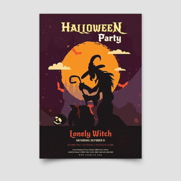 Vector a poster for halloween party with a witch on the cover.