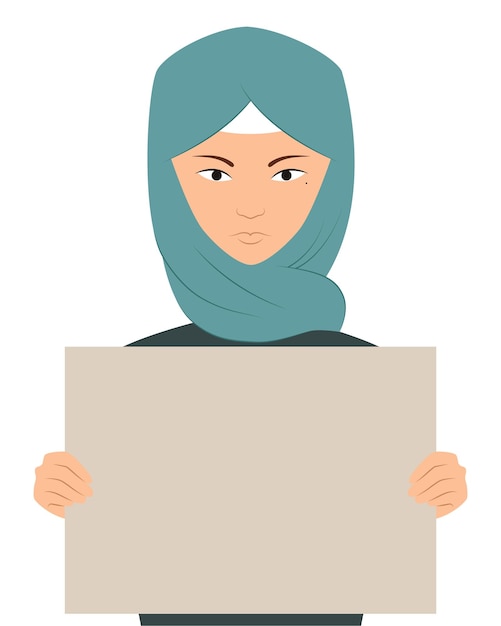 poster in the hands of a woman. iran protests. freedom. stop violence. blue hijab.