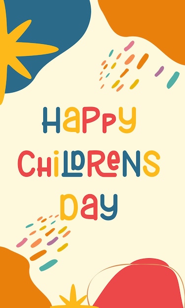 Vector a poster for happy children day with colorful text.