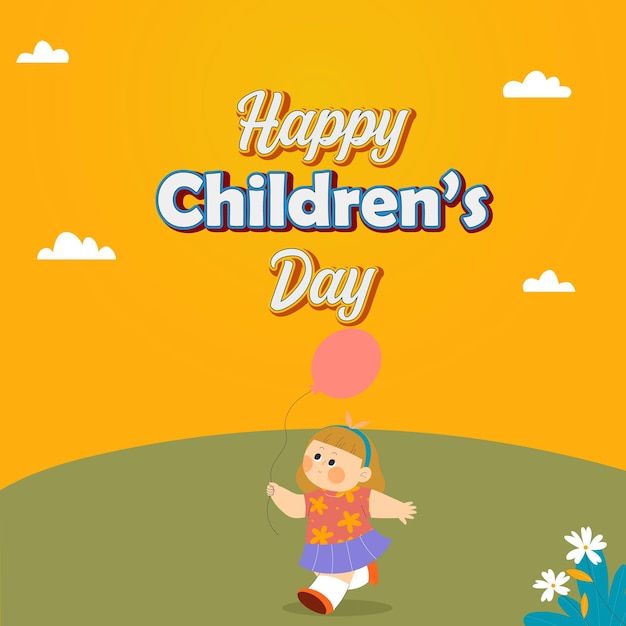 Vector a poster for happy childrens day with clouds and a childs balloon