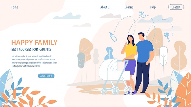 Vector poster happy family best courses for parents. 