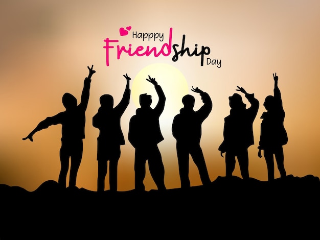 A poster for happy friendship day with people silhouettes.