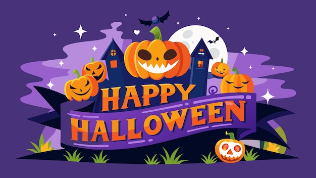 a poster for happy halloween with a house on the top
