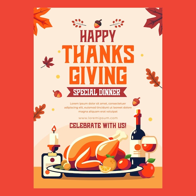 a poster for happy thanksgiving dinner with a bottle of wine and a bottle of wine