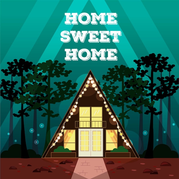 Вектор Постер дом милый дом уютный каркасный деревянный дом в темном лесу