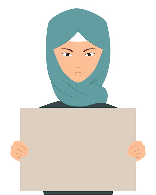 벡터 여자의 손에 포스터입니다. 이란 시위. 자유. 폭력을 중지합니다. 파란색 히잡.