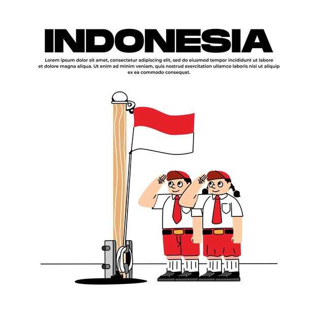 Vector a poster for indonesia with a flag and a man in a red skirt.