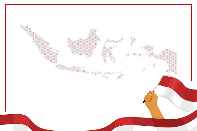 Vector a poster for indonesia with a flag and a person holding a pen.