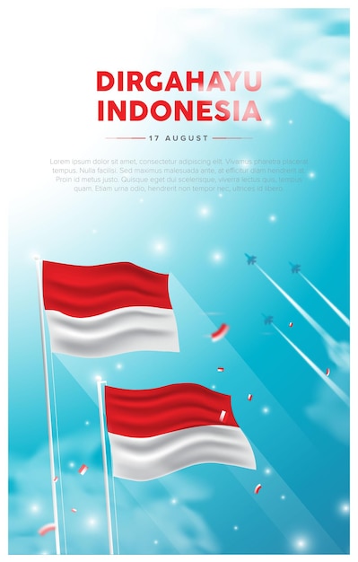 인도네시아의 독립 기념일을 축하하는 포스터 인도네시아 국기