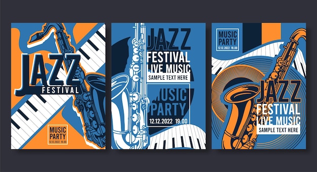 Vettore poster per jazz volantino banner moderno creativo per concerti di musica e festival illustrazione vettoriale