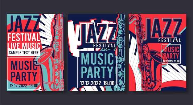 음악 콘서트 및 축제 벡터 일러스트 레이 션을위한 재즈 크리 에이 티브 현대 배너 전단지 포스터
